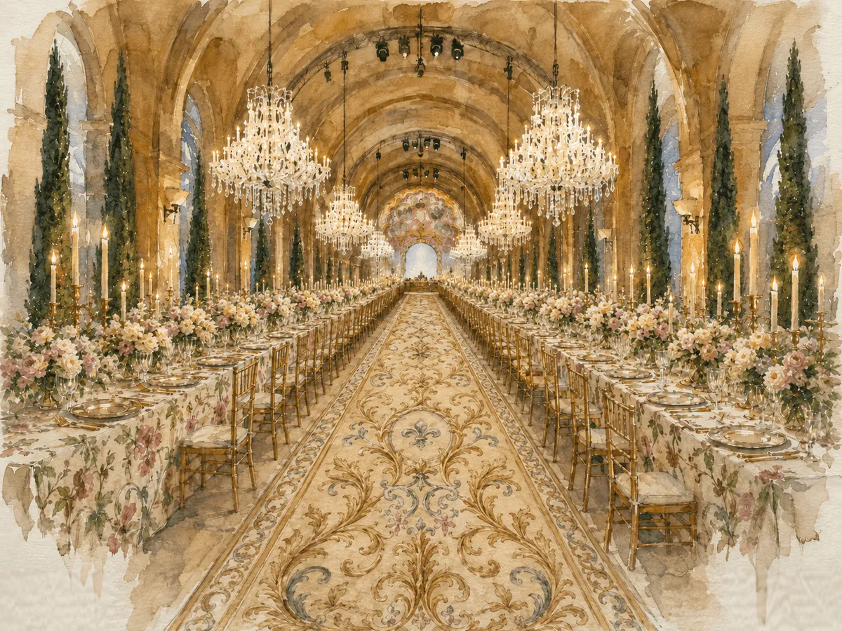 Palace of Versailles wedding dinner in the Orangery sketch