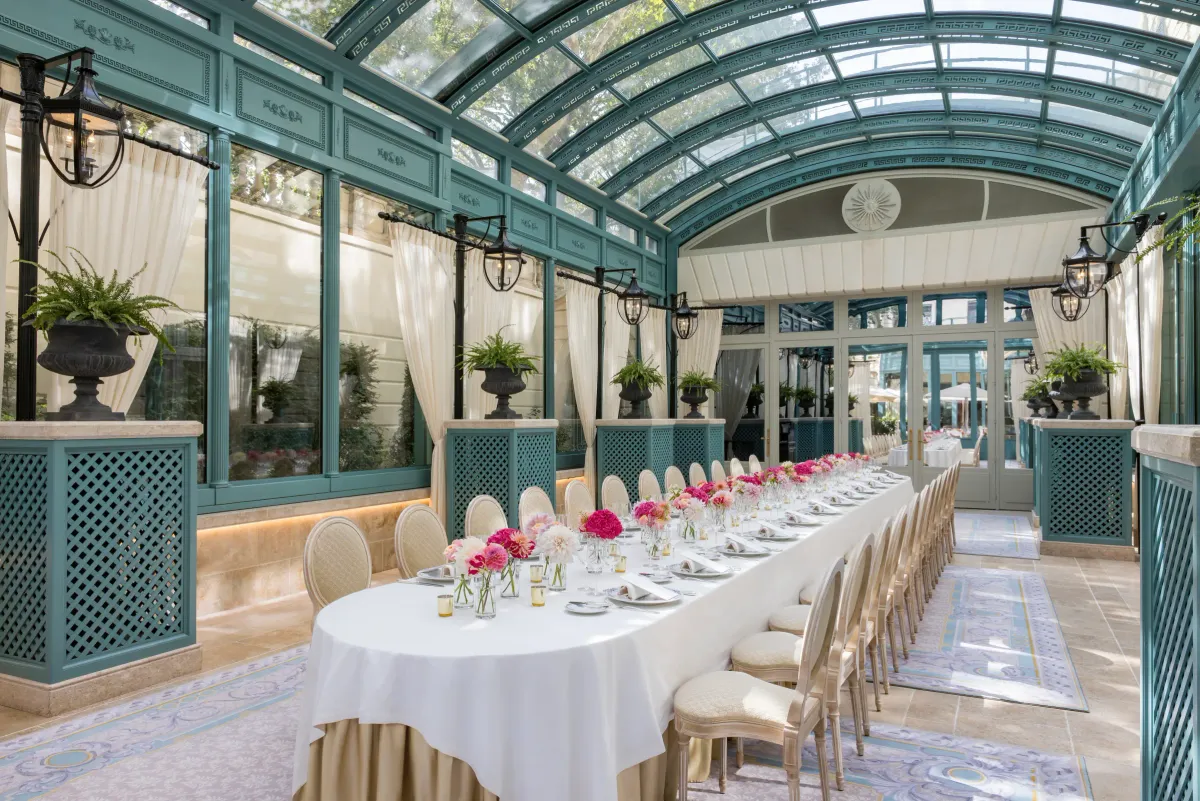 Ritz Paris wedding long table under the Verriere Marie-Louise glass roof