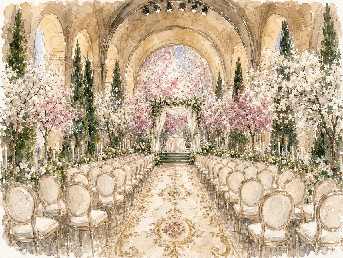 Palace of Versailles wedding ceremony in the Orangery sketch