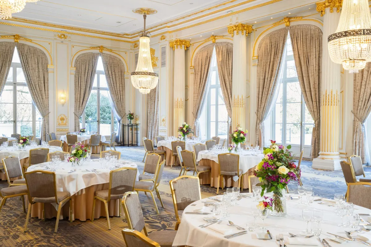 Waldorf Astoria Trianon Palace ballroom set for a Versailles wedding