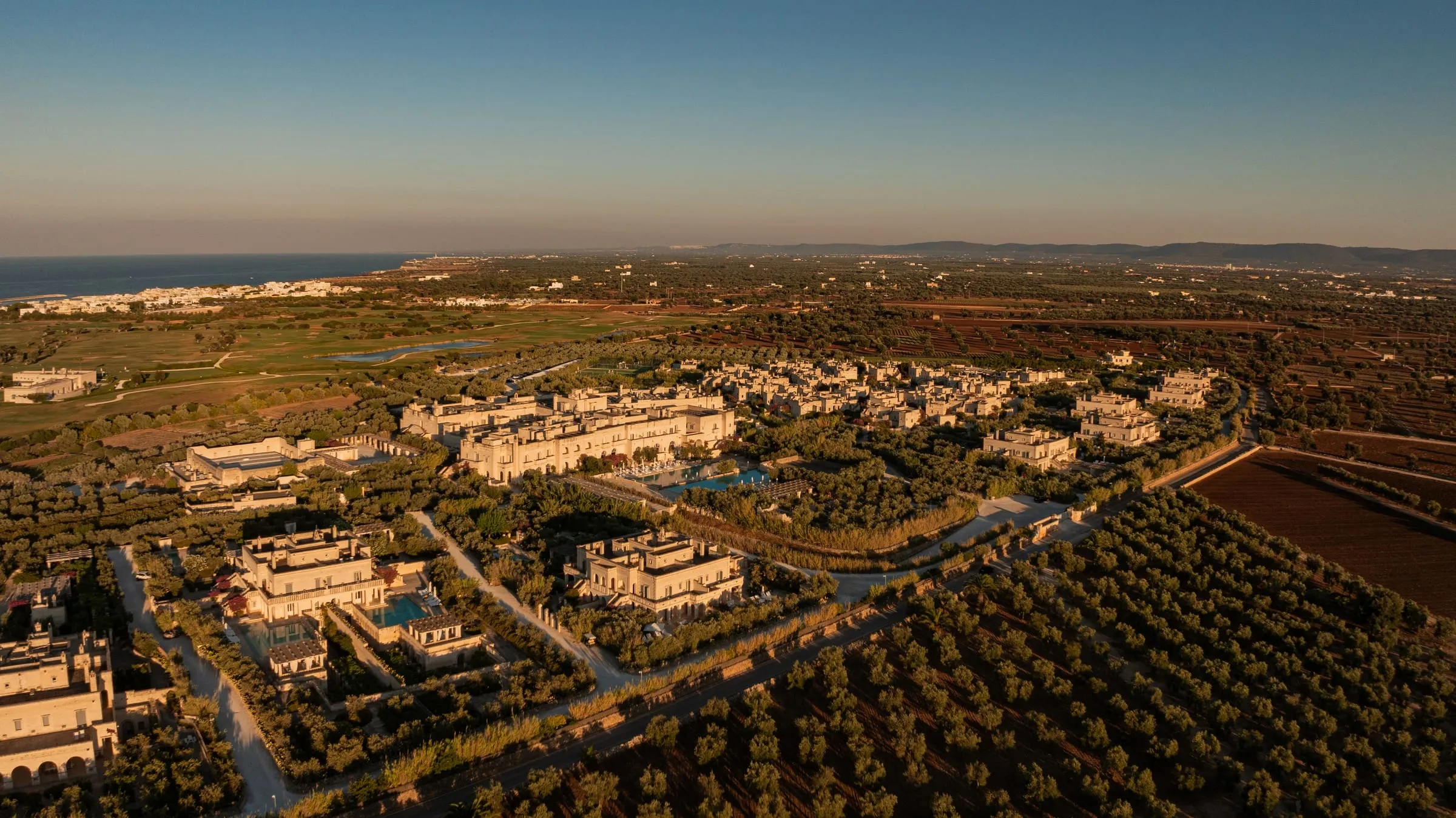 Borgo Egnazia wedding venue aerial over the olive groves