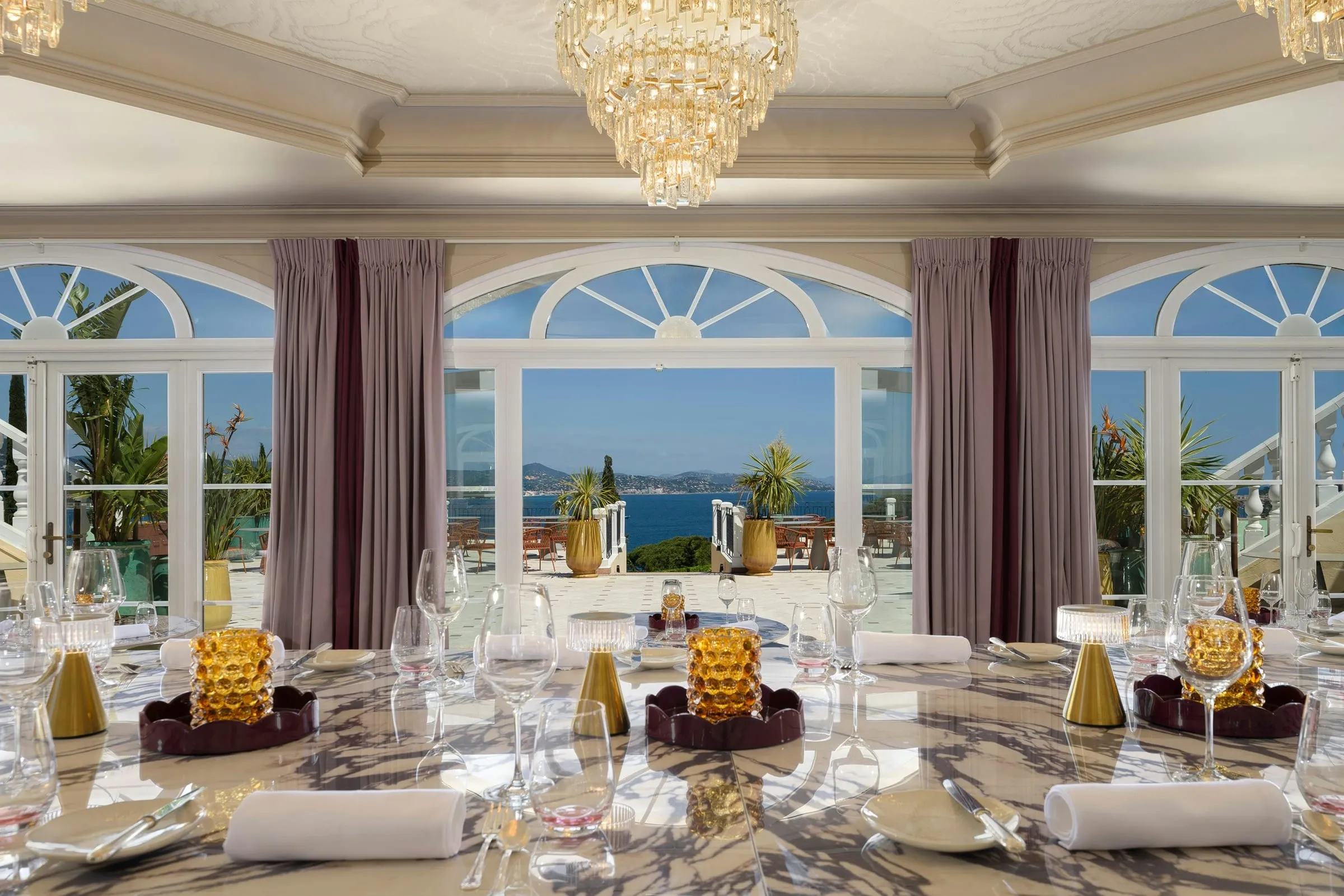 Villa Belrose wedding restaurant table with sea view
