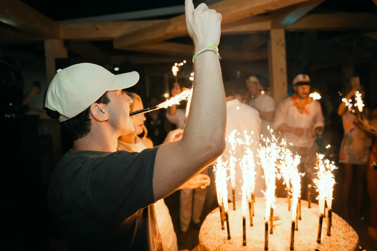 Wedding cake with sparklers at St Tropez wedding